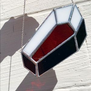 Dark purple water glass stained glass coffin